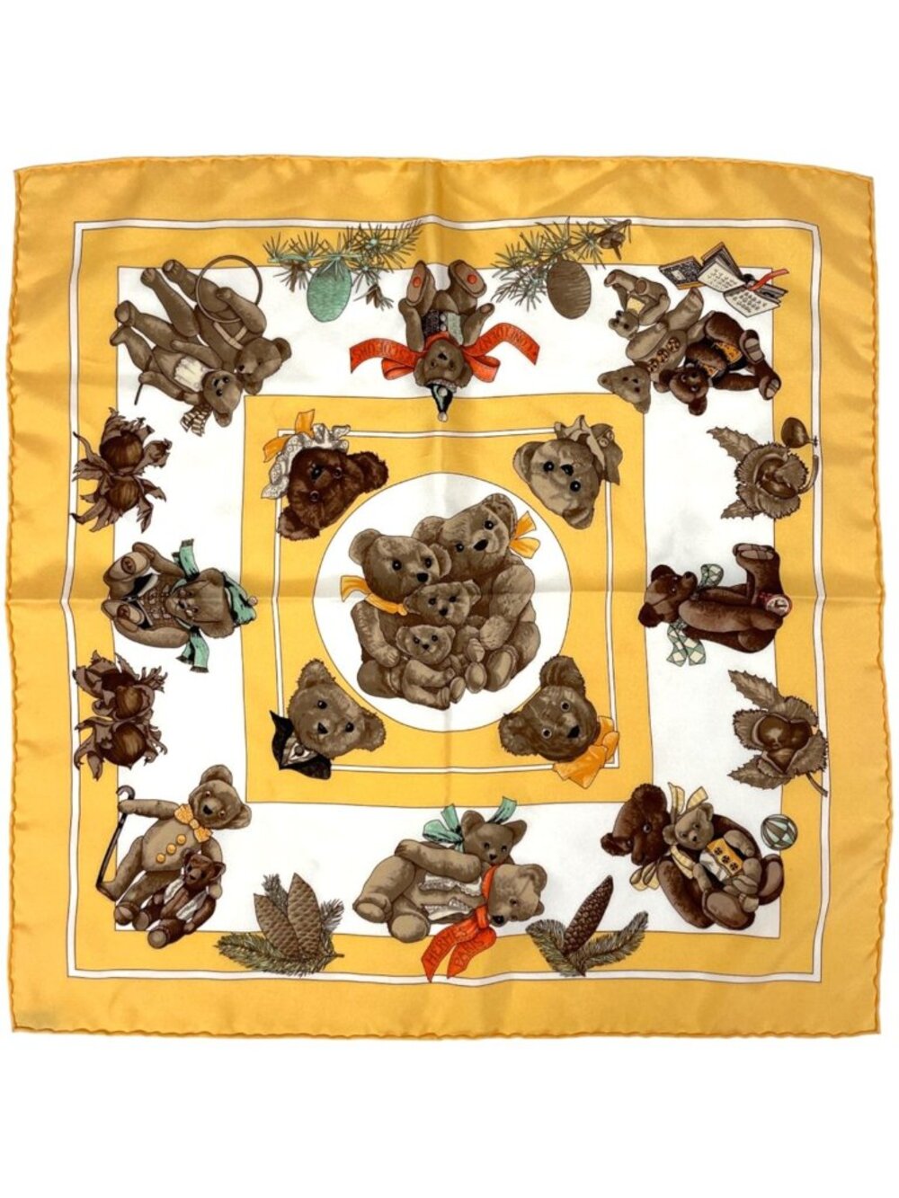 Hermes Petit Carre Confidents Des Coeurs Scarf Friends of the Heart Teddy Bear